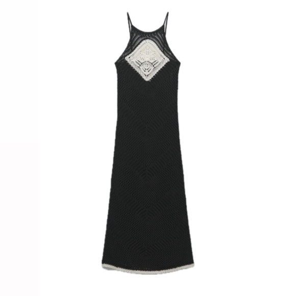 Zara Dresses & Skirts - Zara crochet knit midi dress M black cream